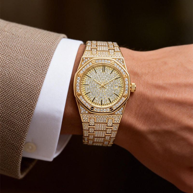 🔥 LIMITED TIME 60%OFFER |✨Men's Full Diamond Single Calendar Quartz Watch, Luxury Style