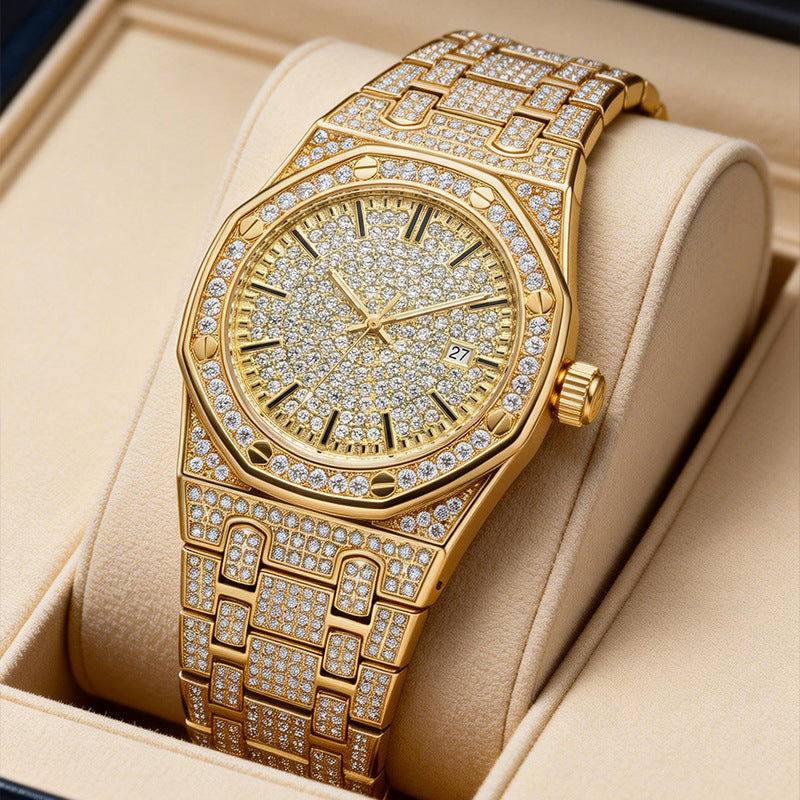 🔥 LIMITED TIME 60%OFFER |✨Men's Full Diamond Single Calendar Quartz Watch, Luxury Style