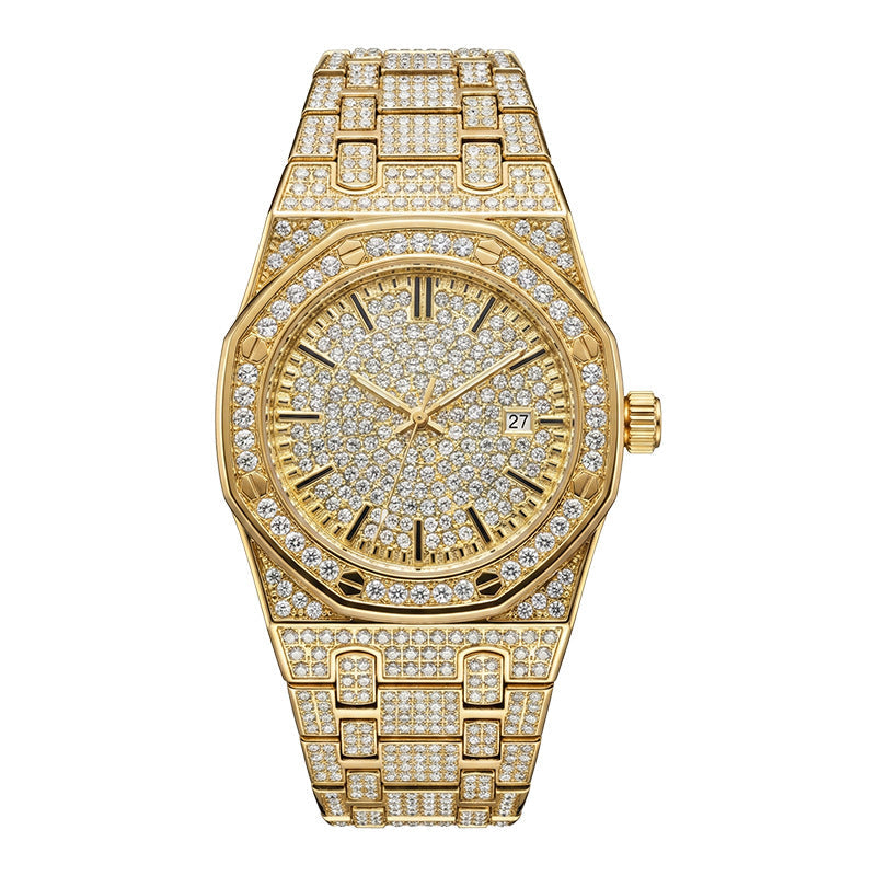 🔥 LIMITED TIME 60%OFFER |✨Men's Full Diamond Single Calendar Quartz Watch, Luxury Style