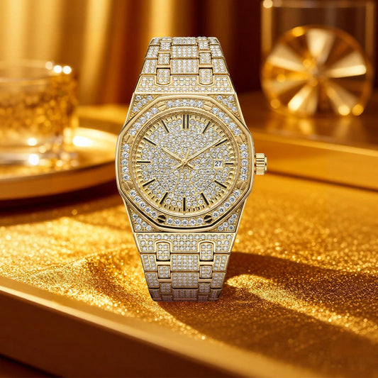 🔥 LIMITED TIME 60%OFFER |✨Men's Full Diamond Single Calendar Quartz Watch, Luxury Style