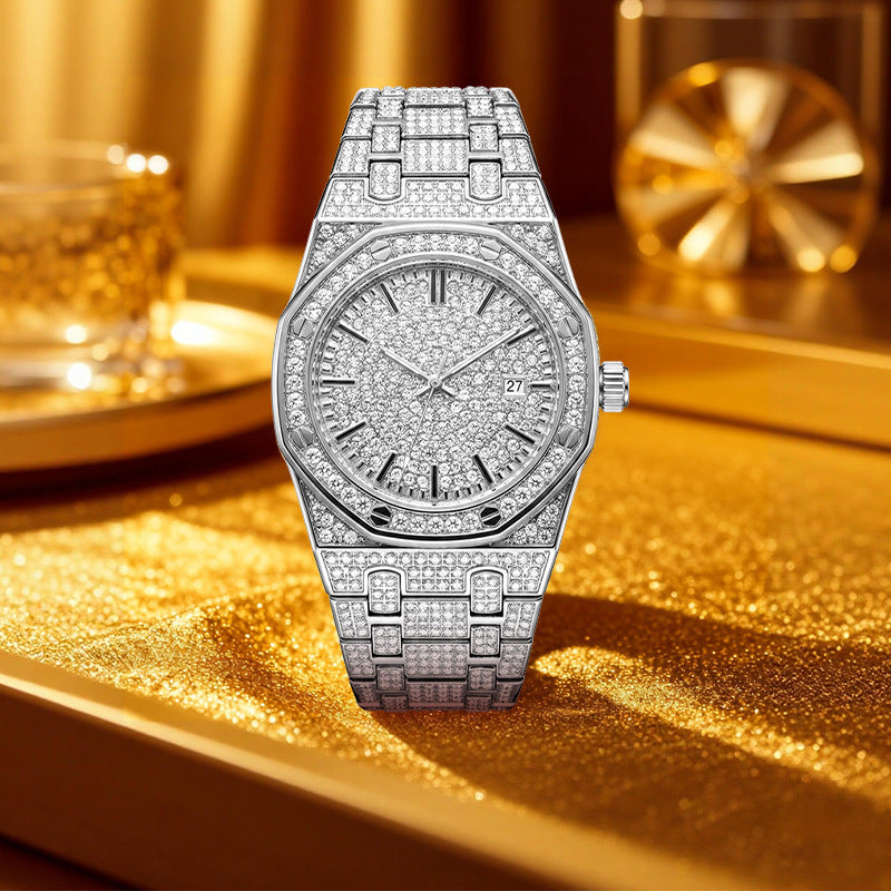 🔥 LIMITED TIME 60%OFFER |✨Men's Full Diamond Single Calendar Quartz Watch, Luxury Style
