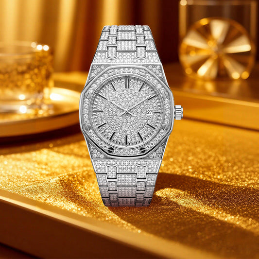 🔥 LIMITED TIME 60%OFFER |✨Men's Full Diamond Single Calendar Quartz Watch, Luxury Style