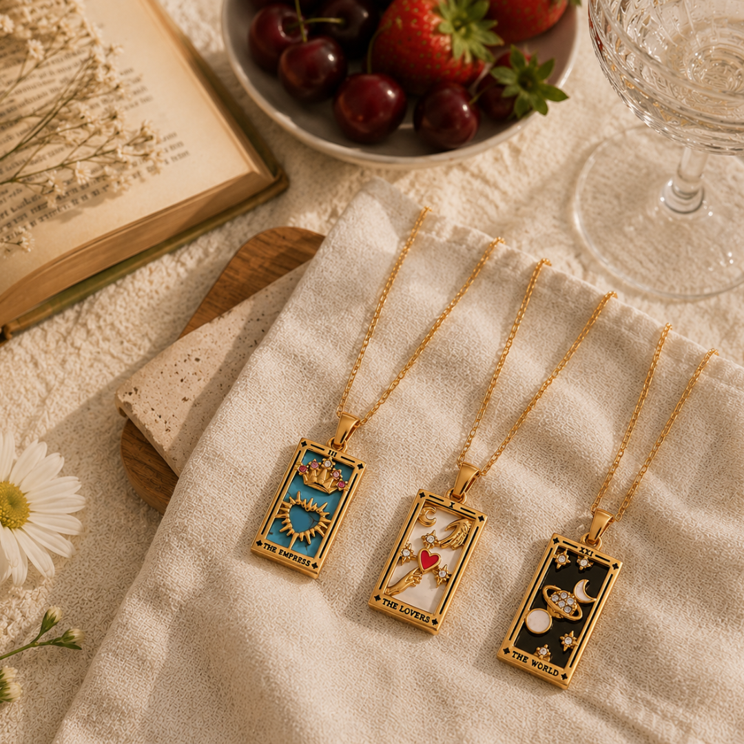 The Empress - Tarot Card 18k | Silver Dainty Necklace with Blue Enamel🔥