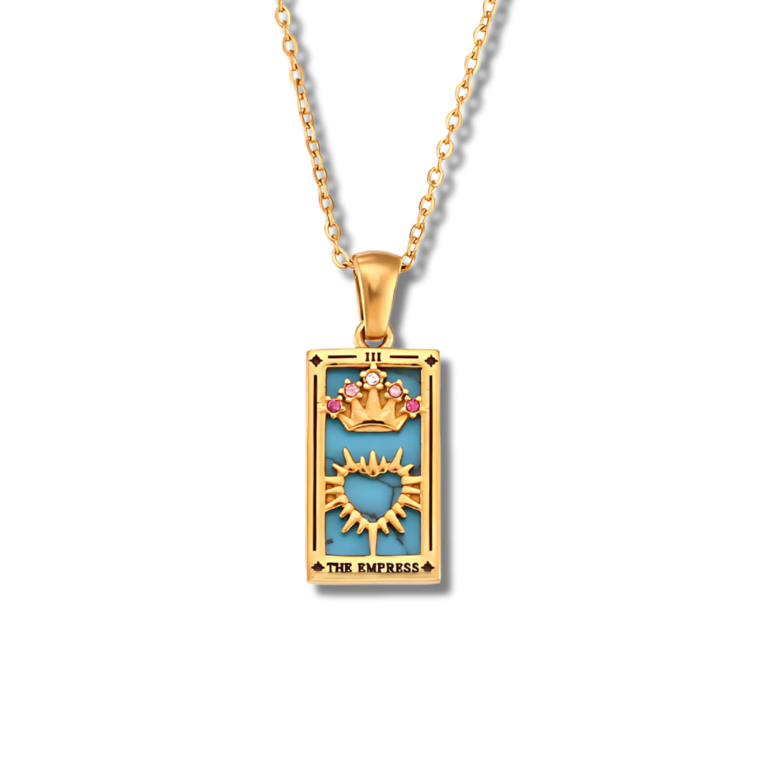 The Empress - Tarot Card 18k | Silver Dainty Necklace with Blue Enamel🔥
