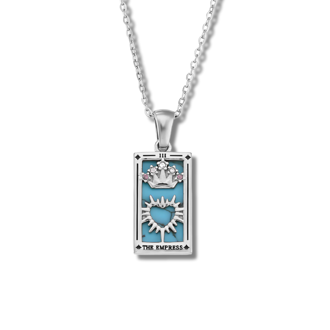 The Empress - Tarot Card 18k | Silver Dainty Necklace with Blue Enamel🔥